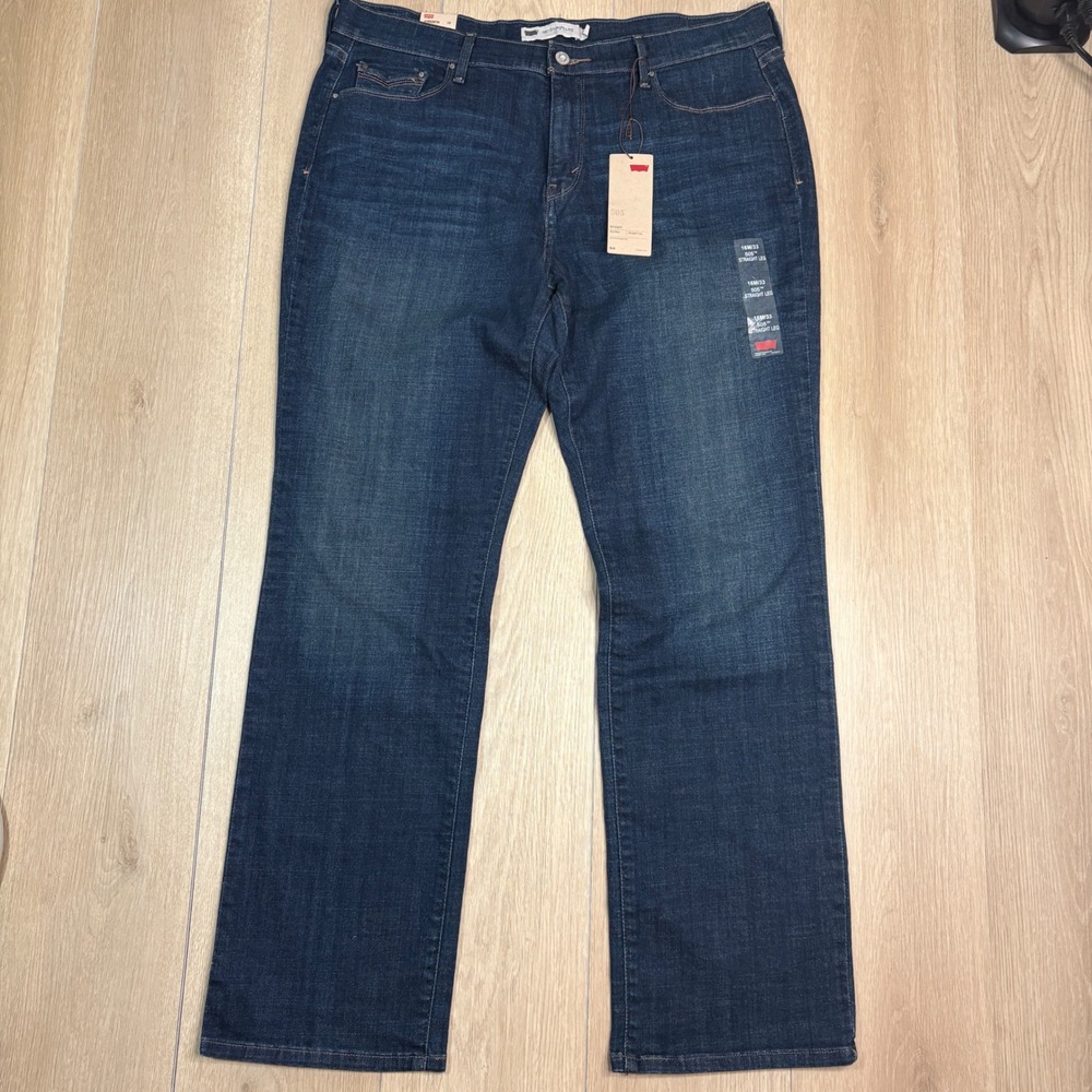 Levis 505 Straight Leg Jeans Womens 16M Dark Wash Blue Mid Rise Flap Pocket NWT